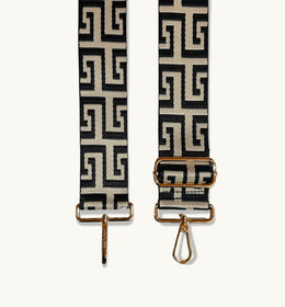 Latte Leather Crossbody Bag With Black & Stone Maze Strap