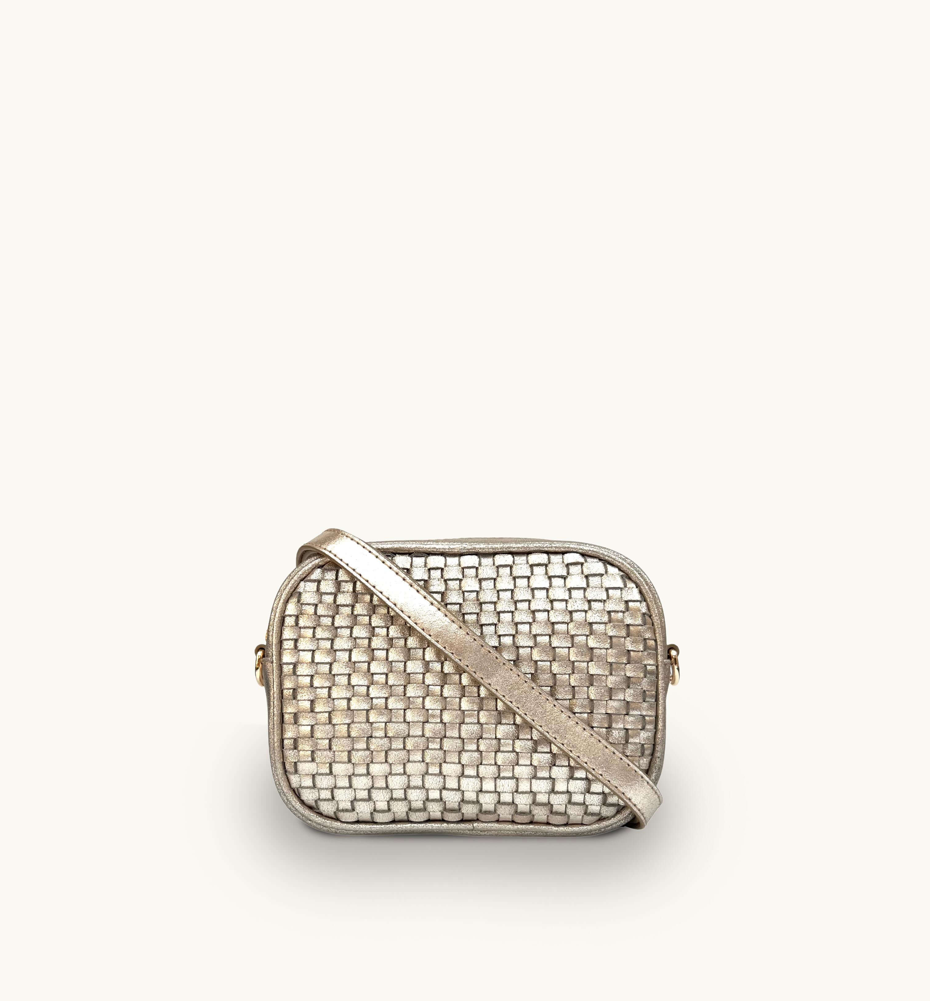 The Penelope Gold Woven Leather Camera Bag