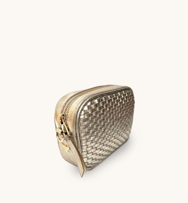 The Penelope Champagne Woven Leather Camera Bag