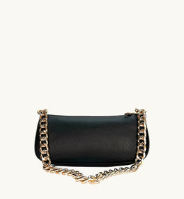 The Emily Black Leather Bag With Gold Chain Strap