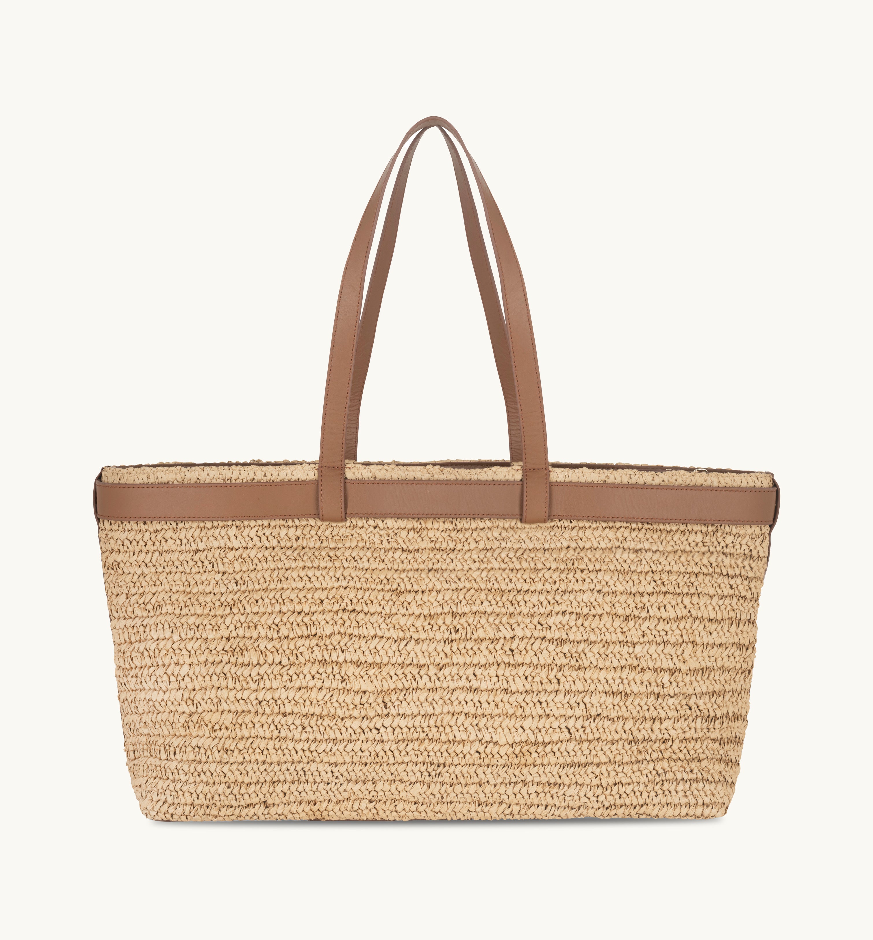 The Esme Raffia Tote Bag with Leather Trim