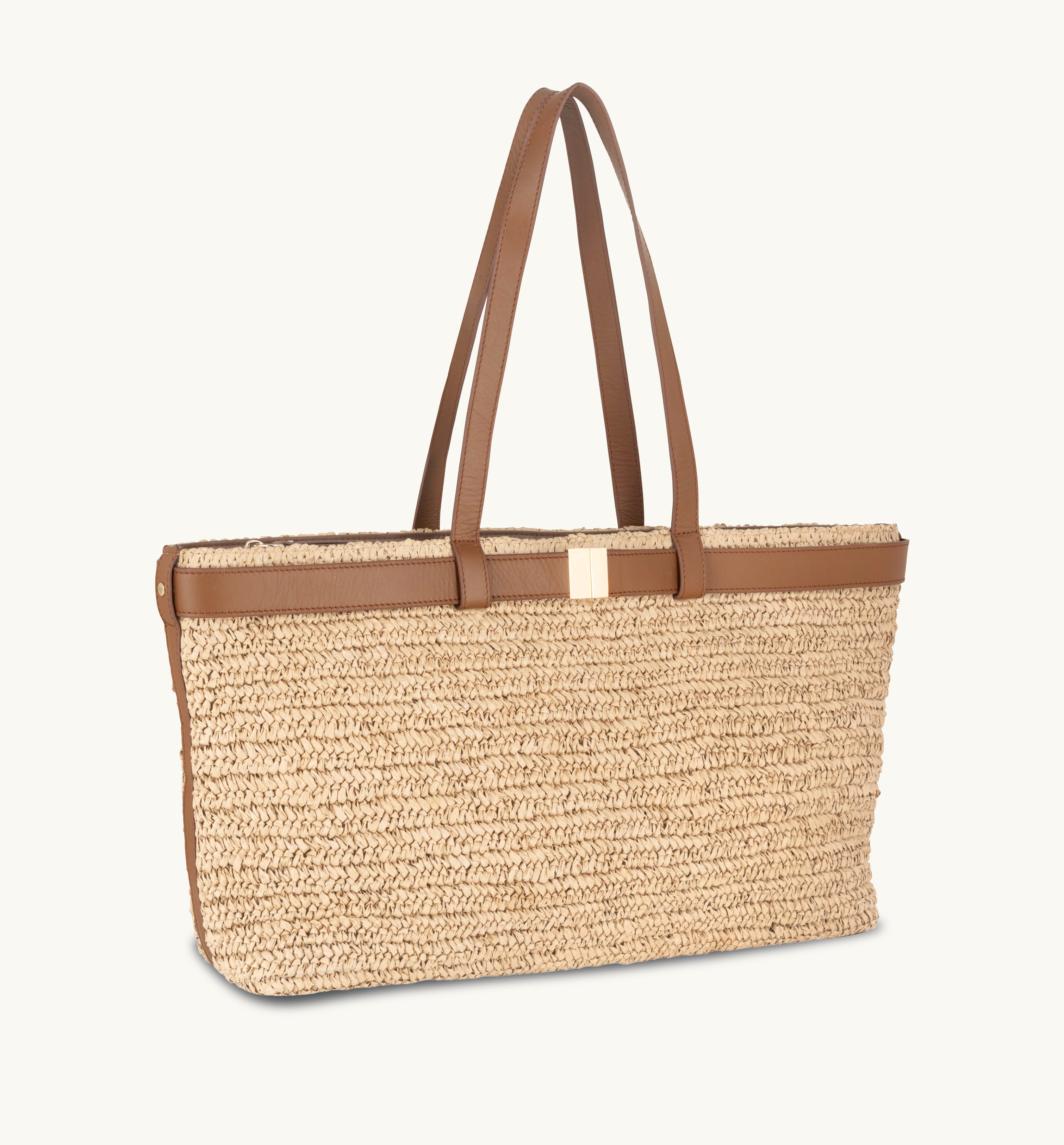 The Esme Raffia Tote Bag with Leather Trim