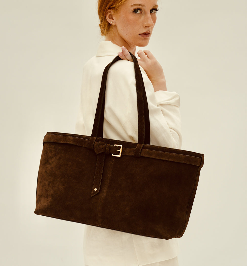 The Esme Chocolate Suede Bag