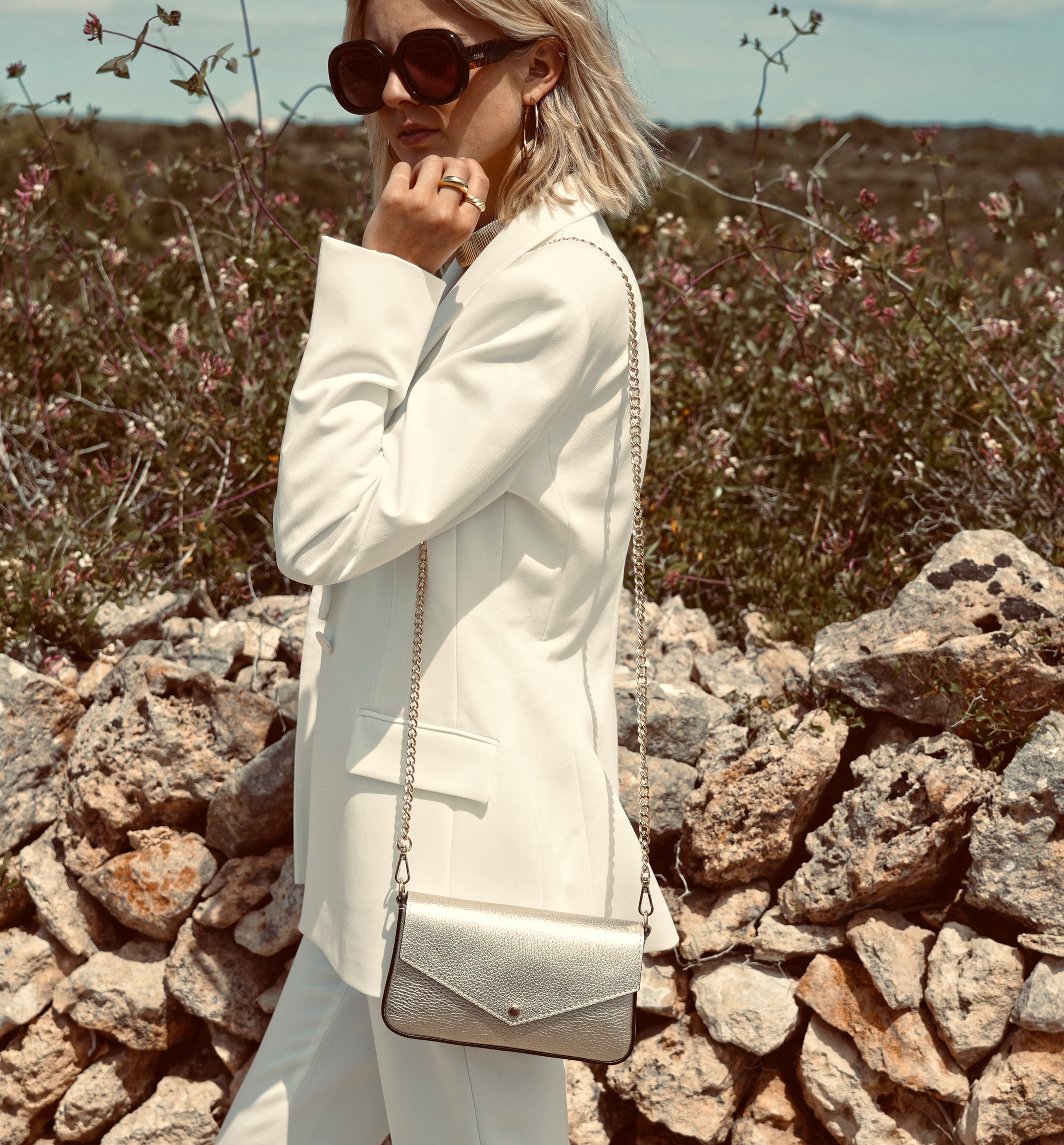 The Munro Gold Leather Shoulder Bag