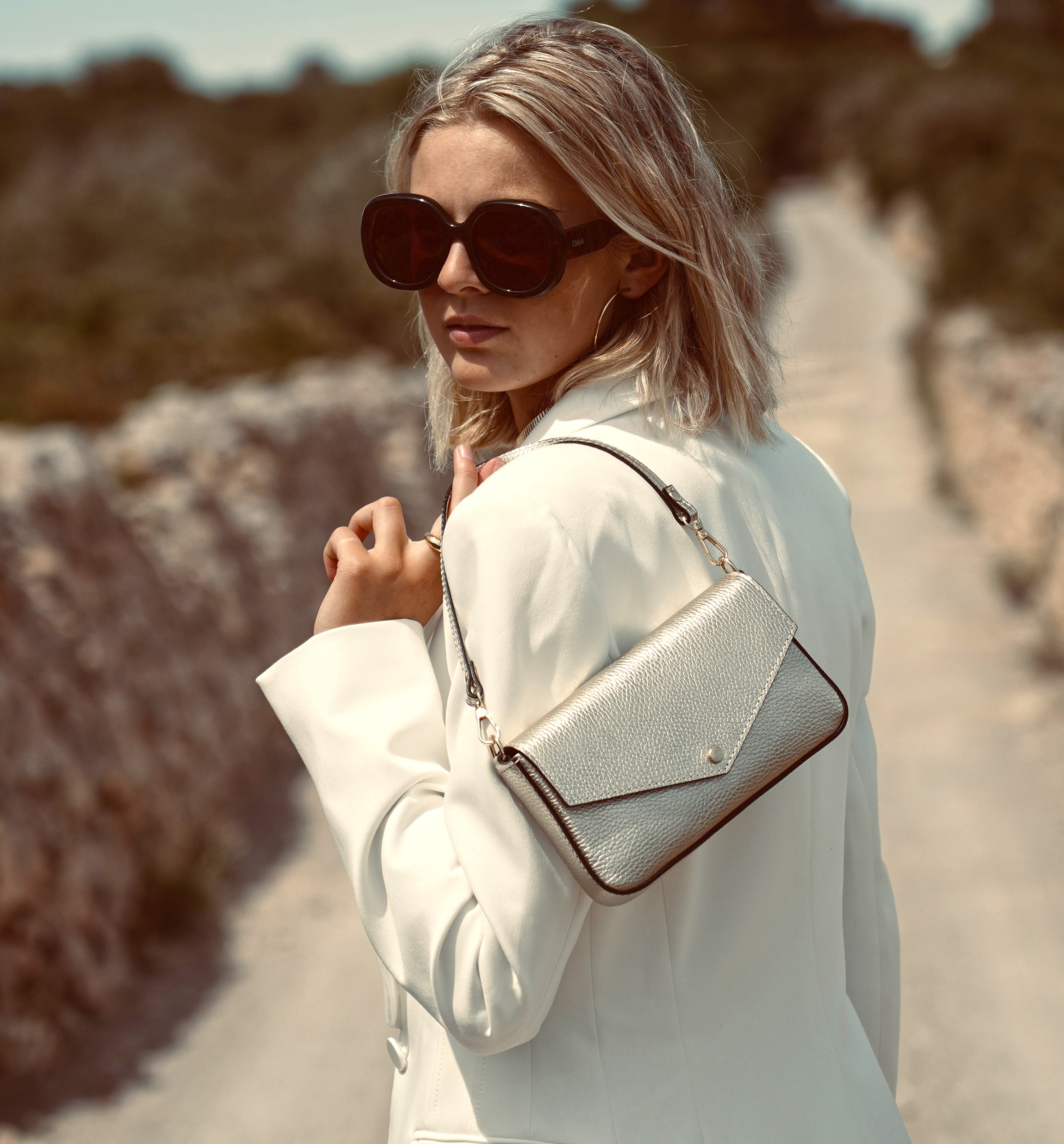 The Munro Gold Leather Shoulder Bag