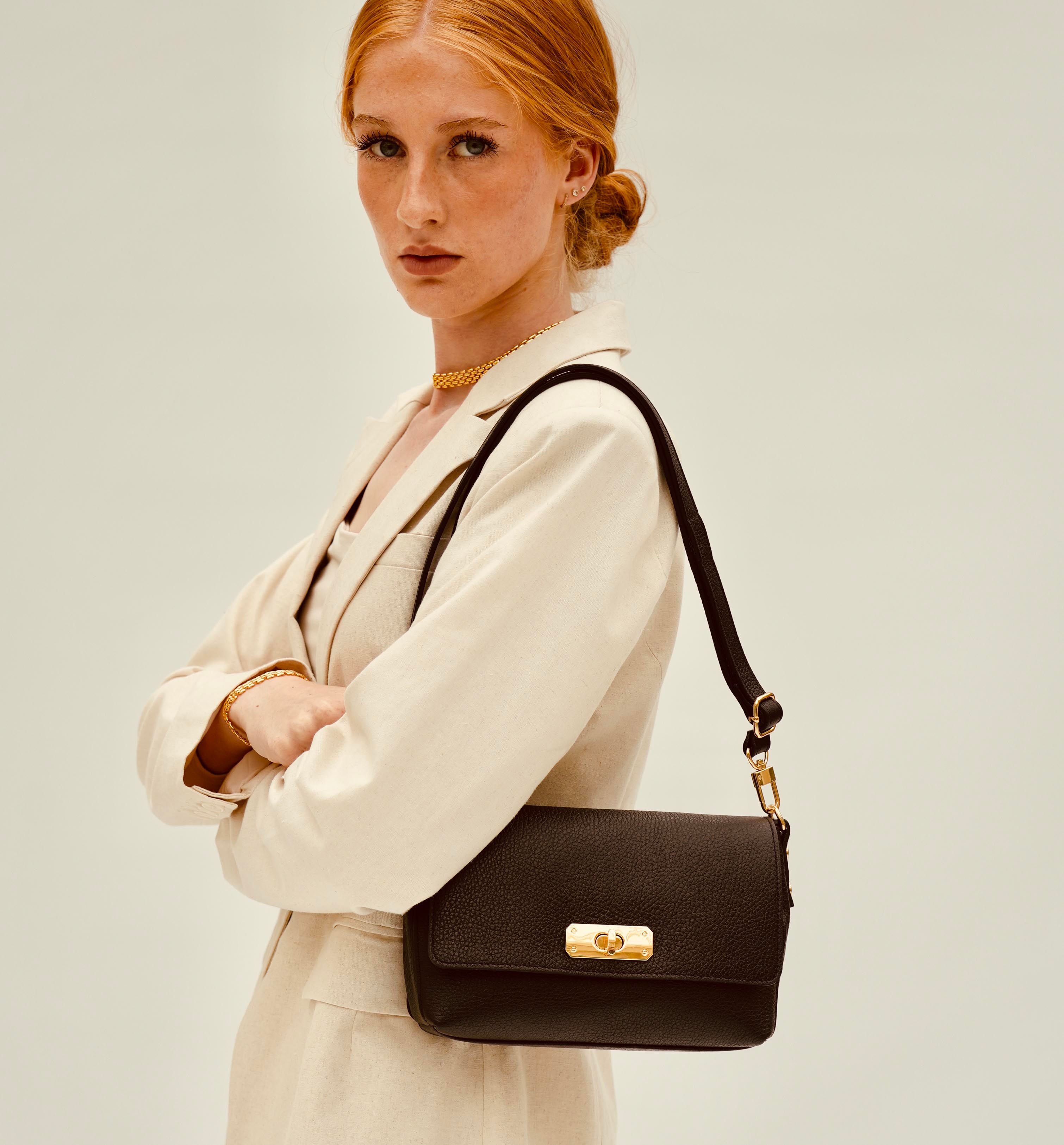 The Maisie Midi Black Leather Bag