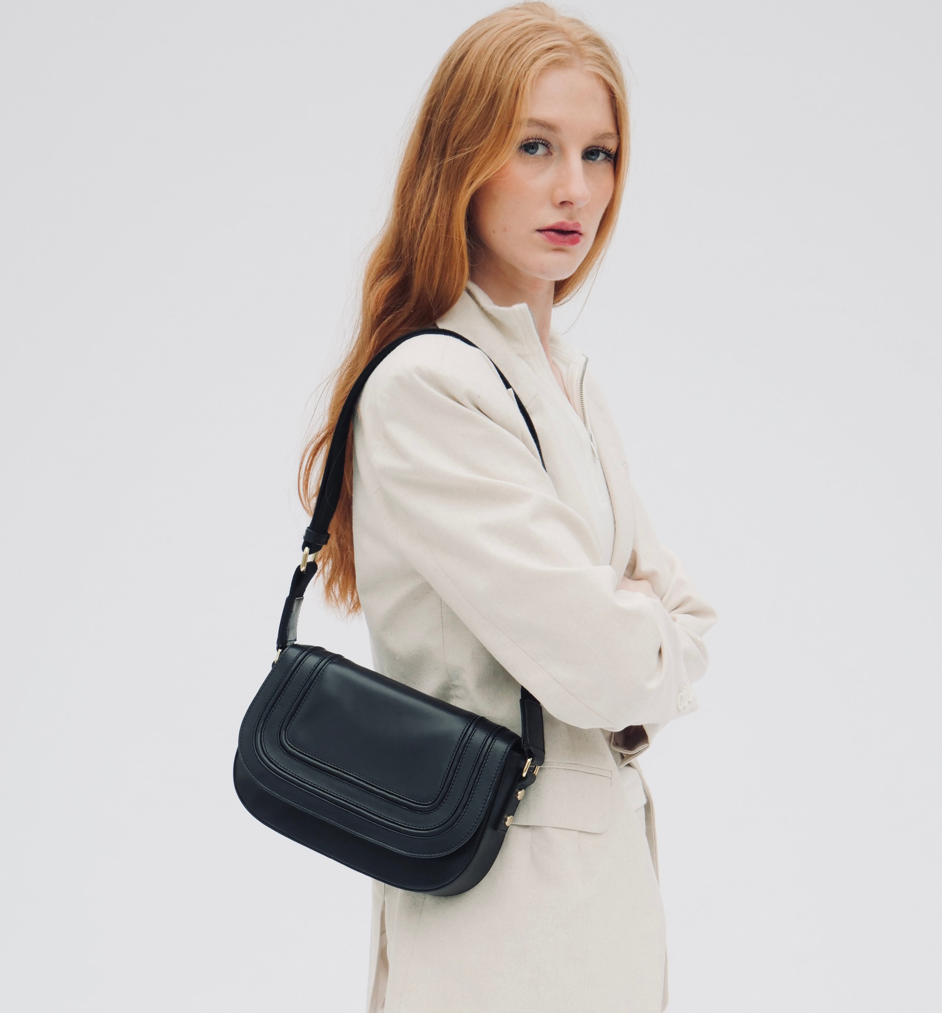 The Mimi Midi Black Leather Bag