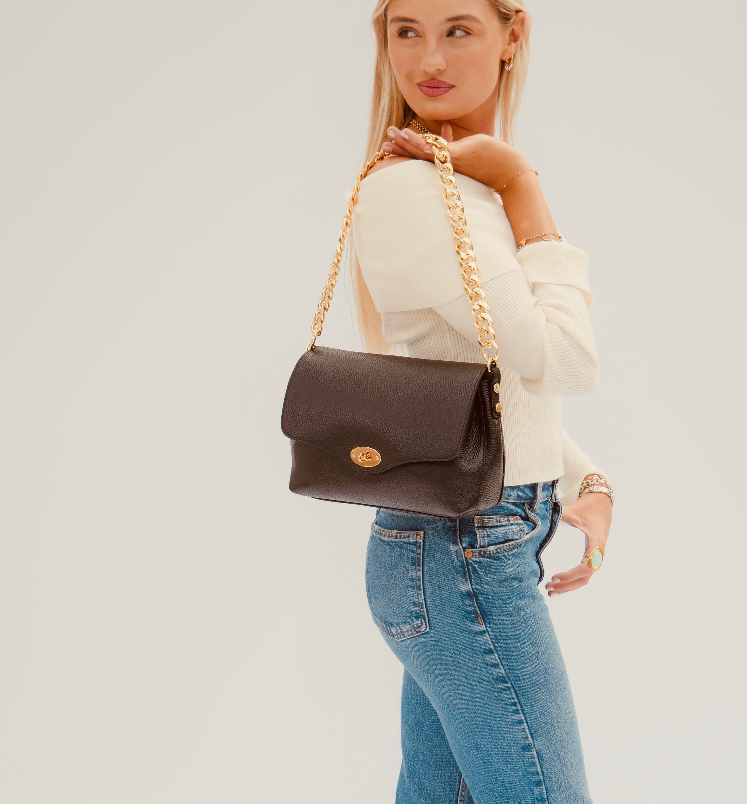 The Maddie Maxi Black Leather Bag