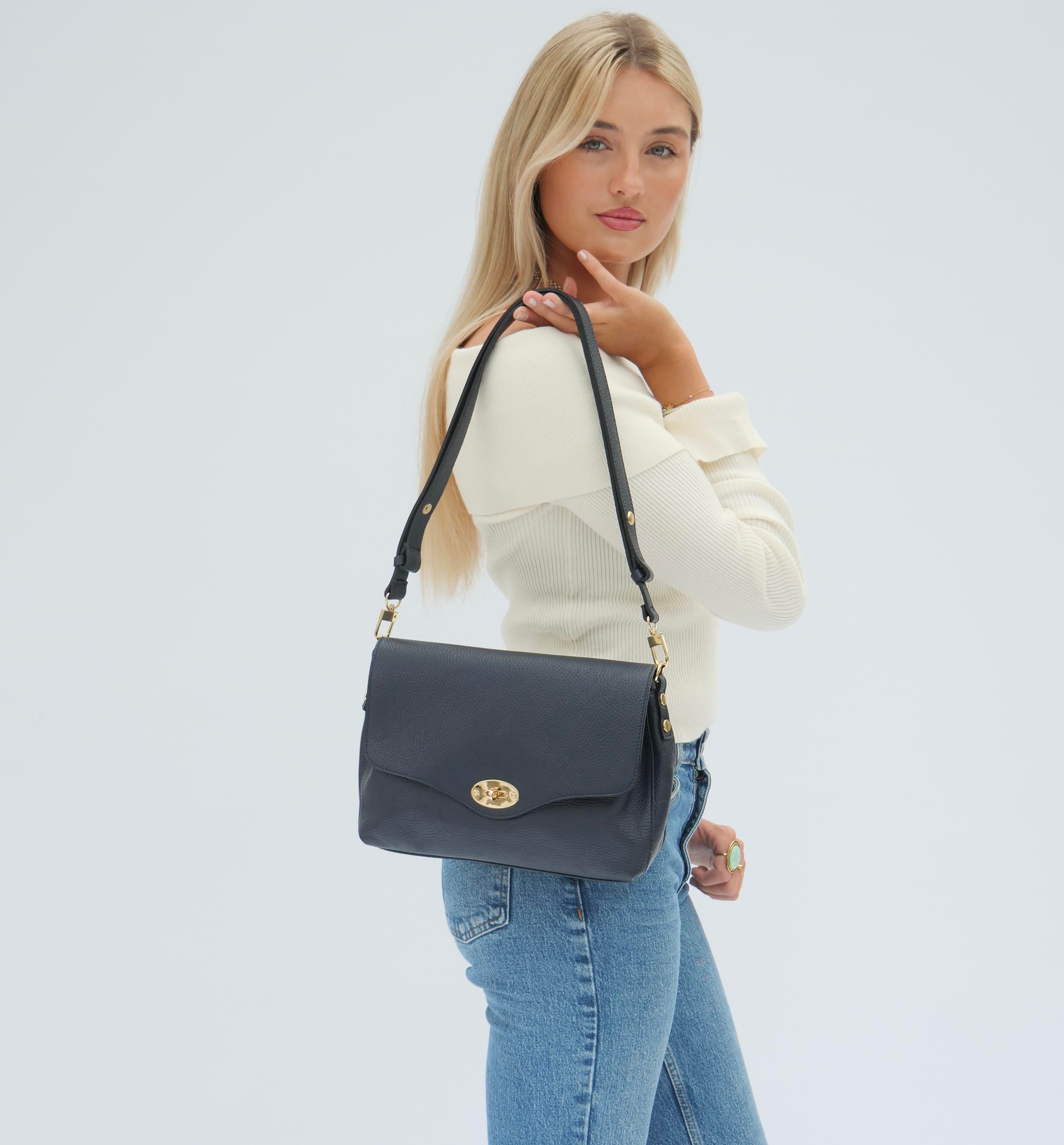 The Maddie Maxi Navy Leather Bag