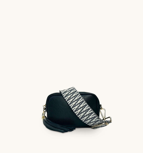 Apatchy London Black Mini Tassel With Midnight Zigzag Strap