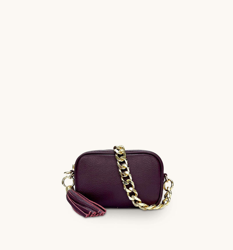 Apatchy Mini Port Leather Phone Bag With Gold Chain Strap