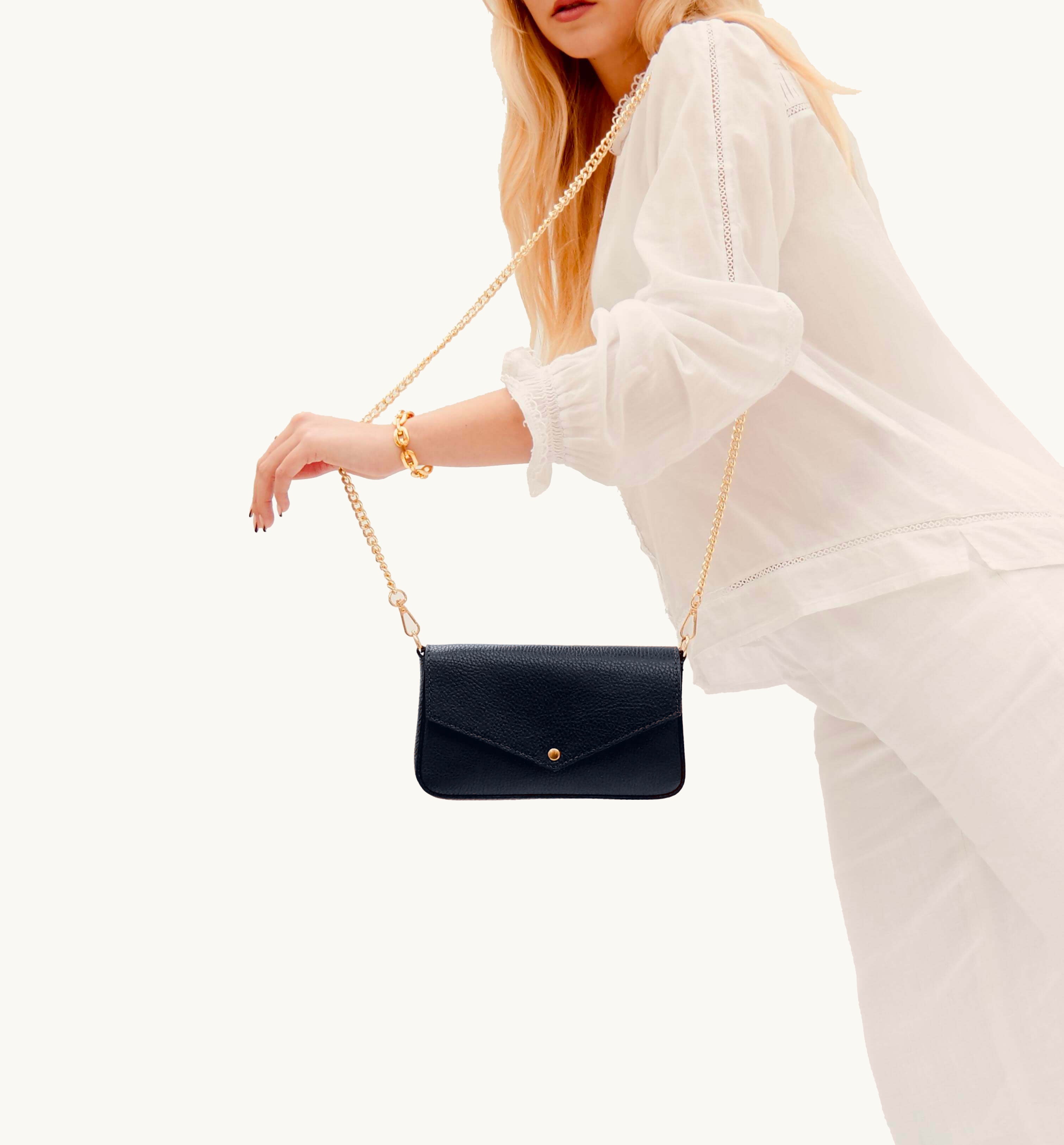The Munro Navy Leather Shoulder Bag