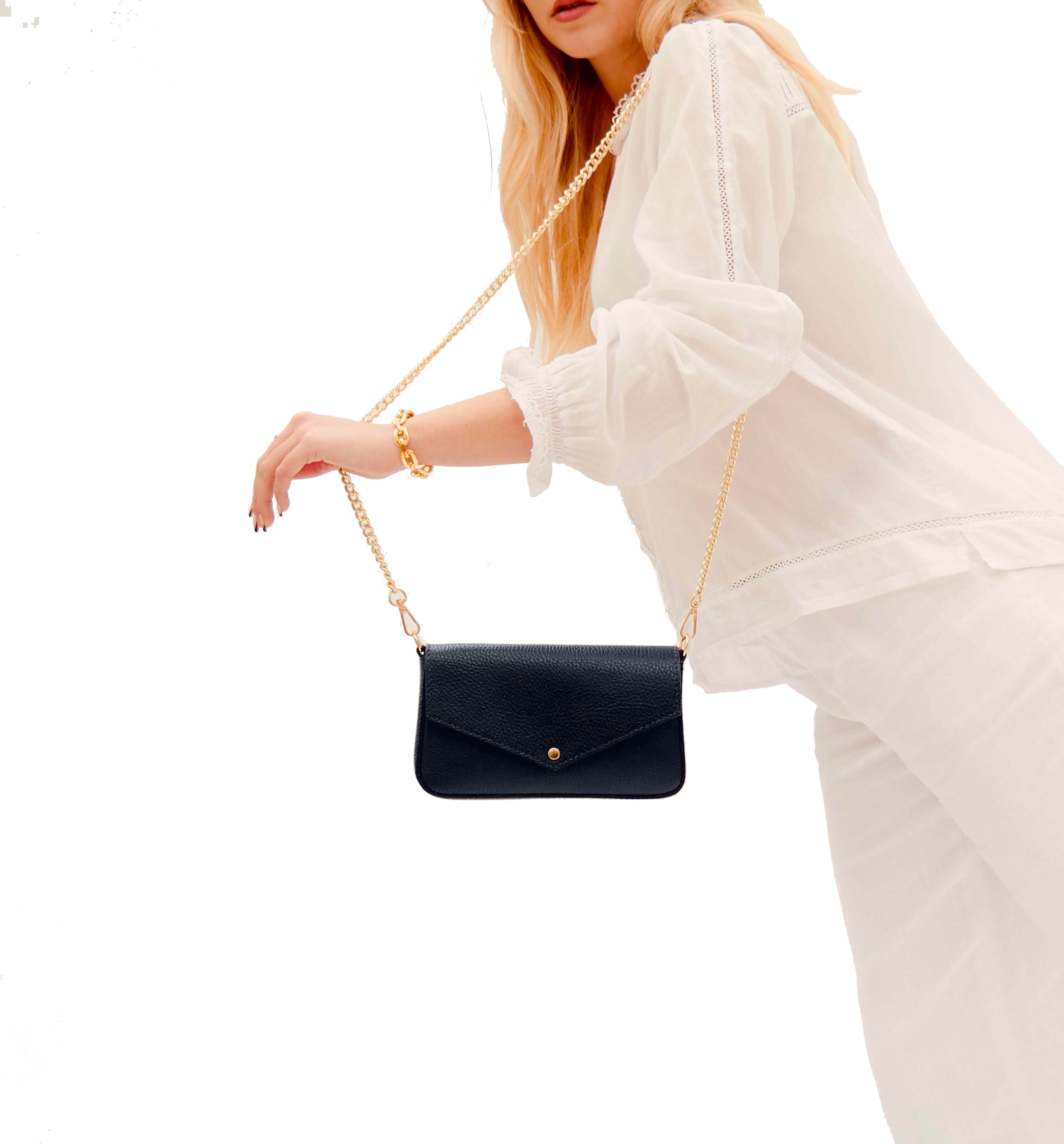 The Munro Navy Leather Shoulder Bag