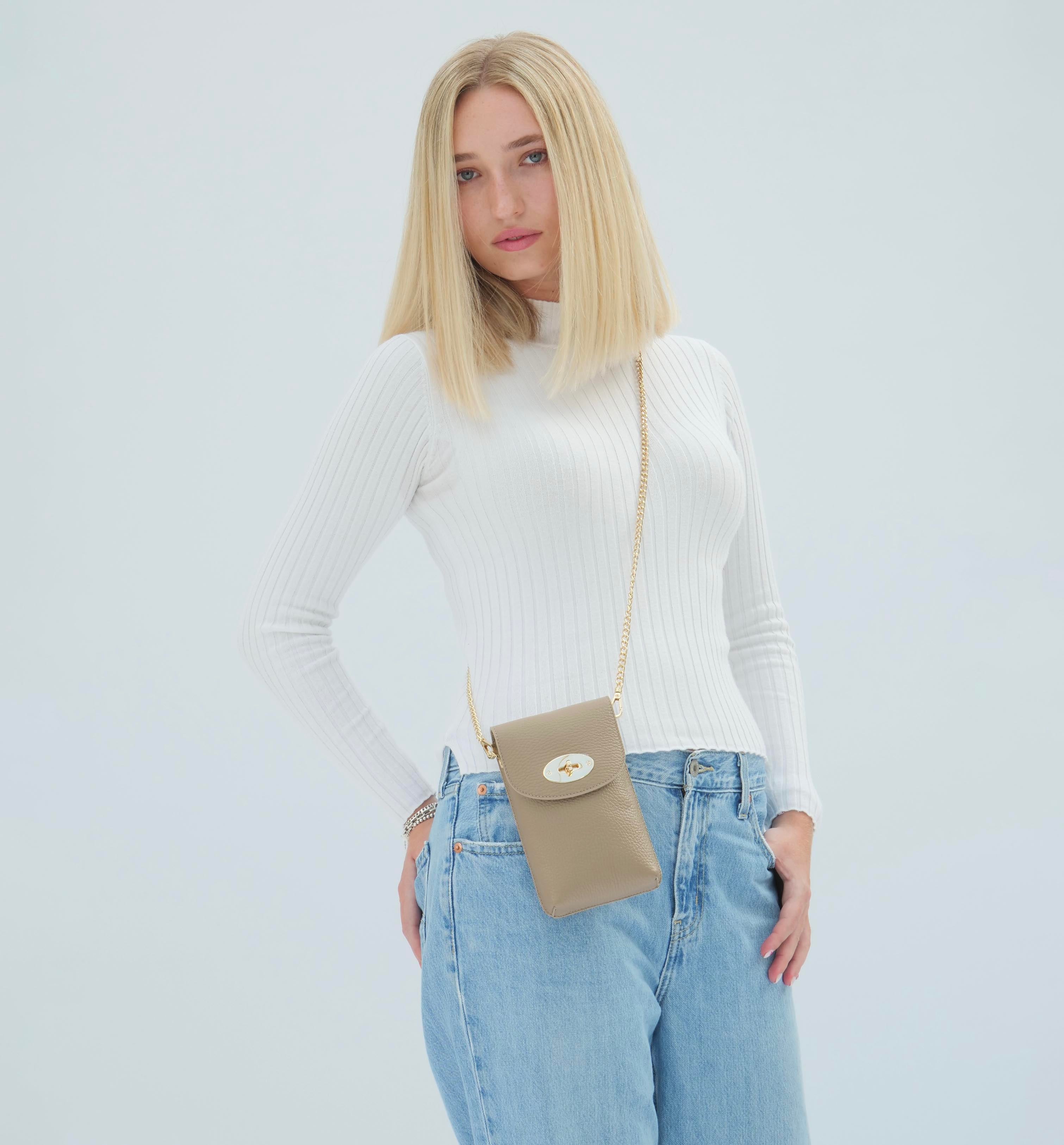 The Frankie Mushroom Leather Phone Bag