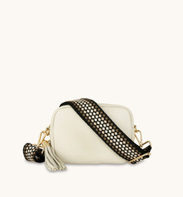 Apatchy London Stone Tassel Bag With Cappuccino Dots  Strap