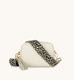 The Tassel Stone Leather Crossbody Bag With Apricot Cheetah Strap