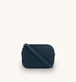 The Penelope Navy Woven Leather Camera Bag