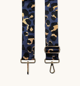 The Mini Tassel Navy Leather Phone Bag With Navy Leopard Strap