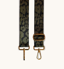 The Bloxsome Black Leather Crossbody Bag With Olive Green Cheetah Strap