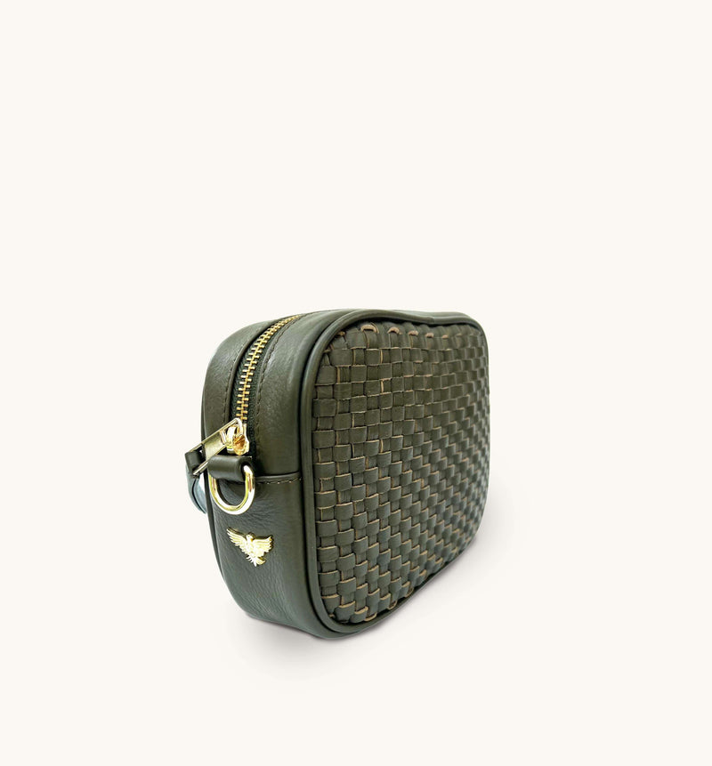 The Penelope Olive Woven Leather Camera Bag