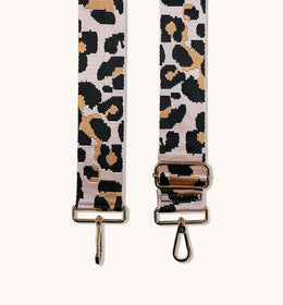 Dark Grey Leather Crossbody Bag With Pale Pink Leopard Strap