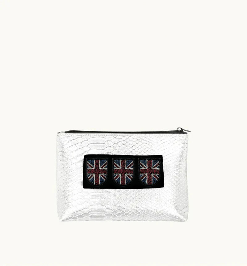 Silver Snakeskin Makeup Bag - 3 Union Jack