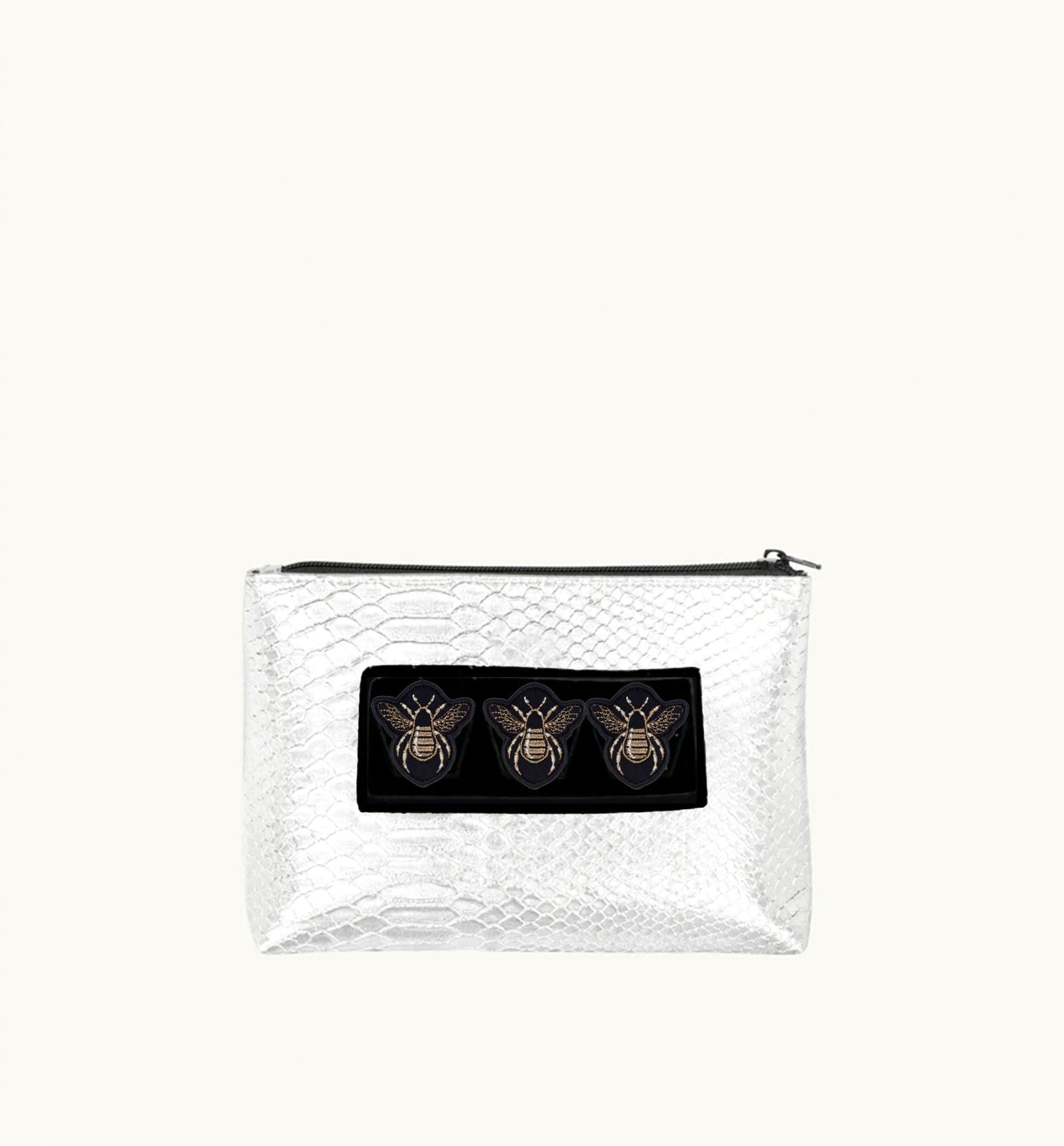 Silver Snakeskin Makeup Bag - 3 Bees