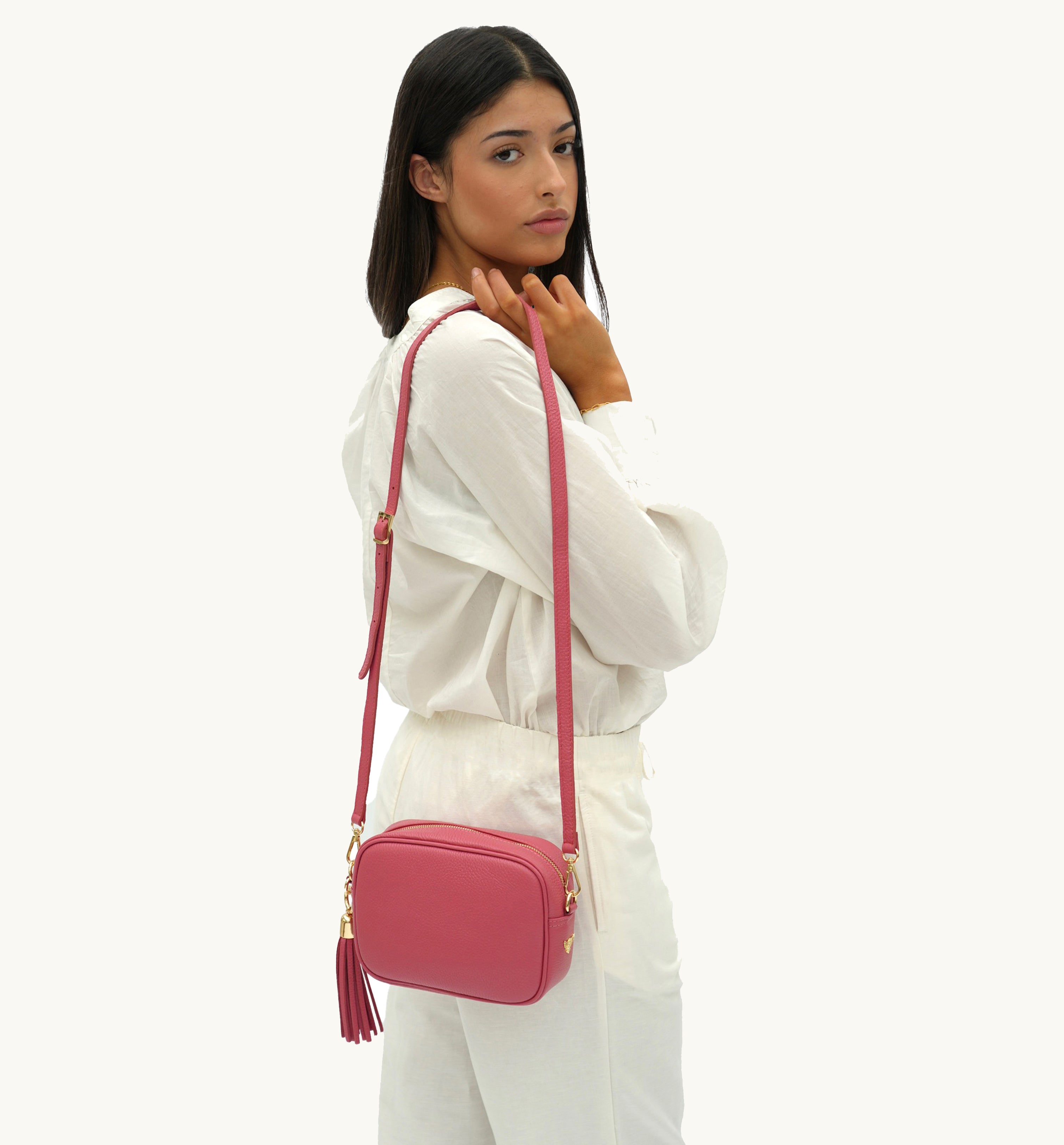 The Tassel Raspberry Leather Crossbody Bag