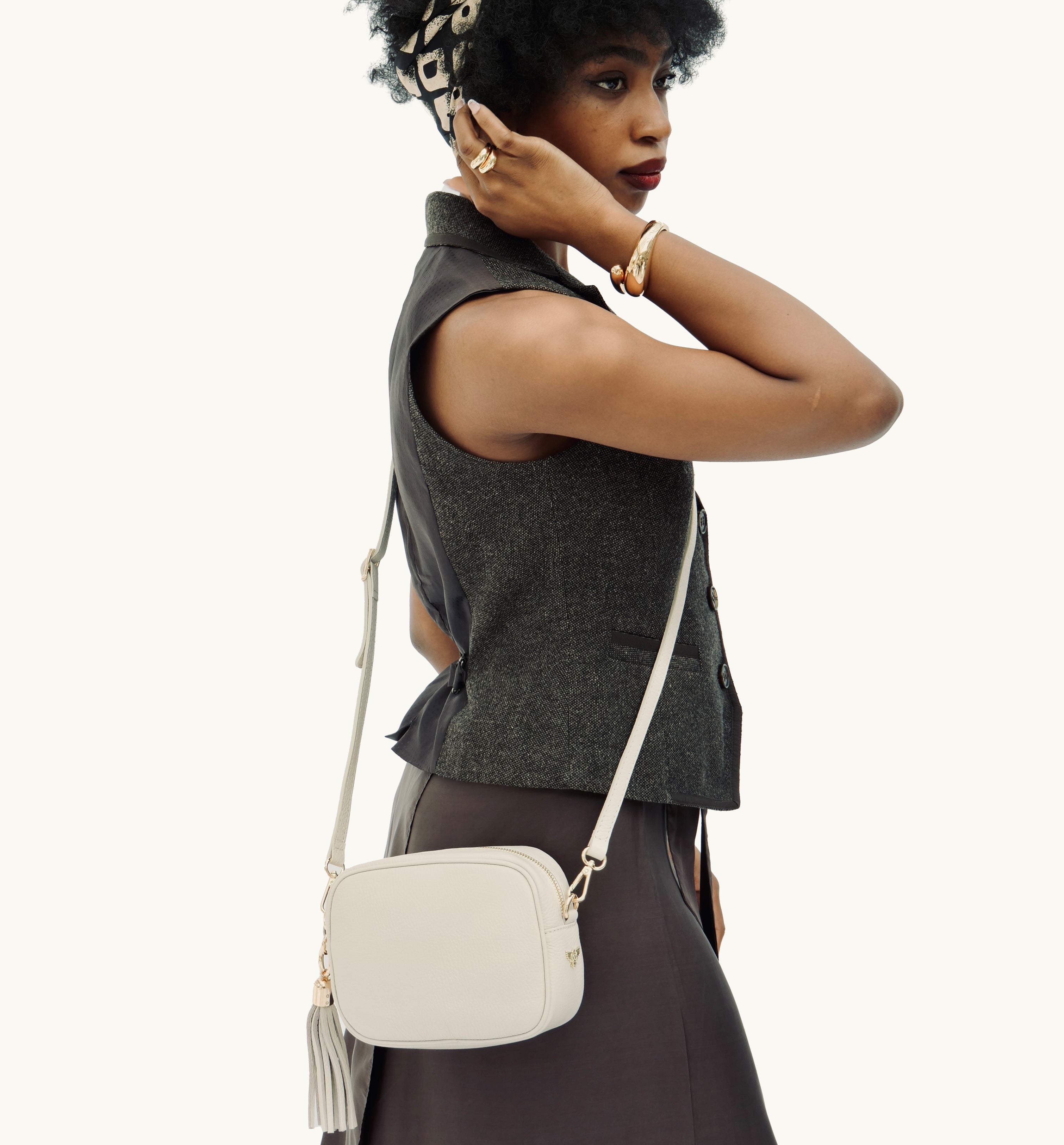The Tassel Light Grey Leather Crossbody Bag