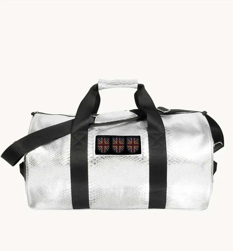 Silver Snakeskin Large Kit Bag - 3 Union Jack Gold