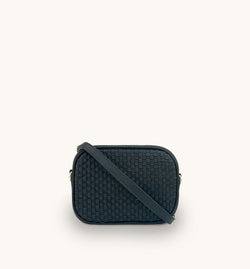 The Penelope Black Woven Leather Camera Bag