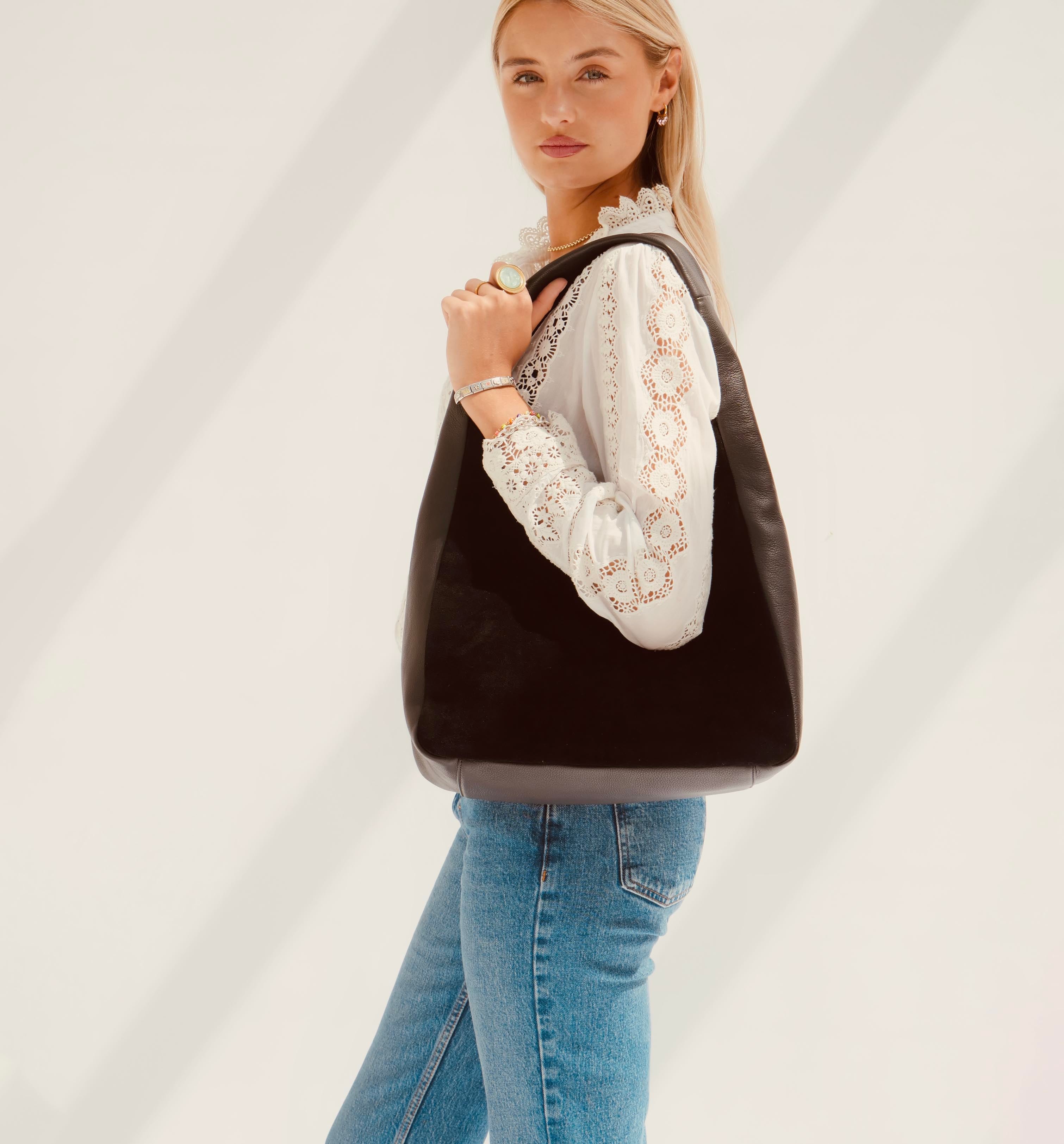 The Henry Black Leather And Suede Hobo Bag