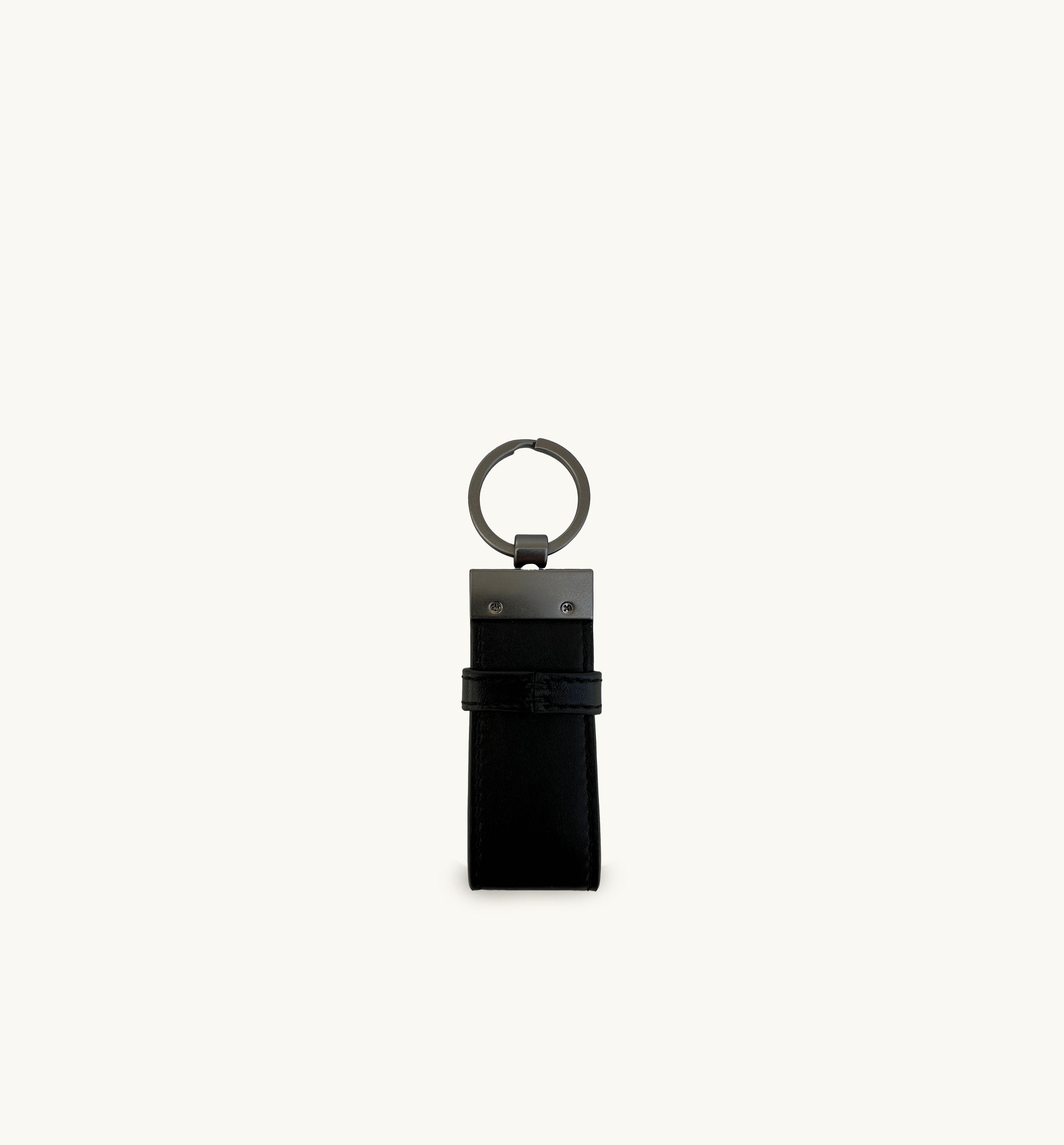 Black Leather Luggage Tag and Loop Keyring Gift Set