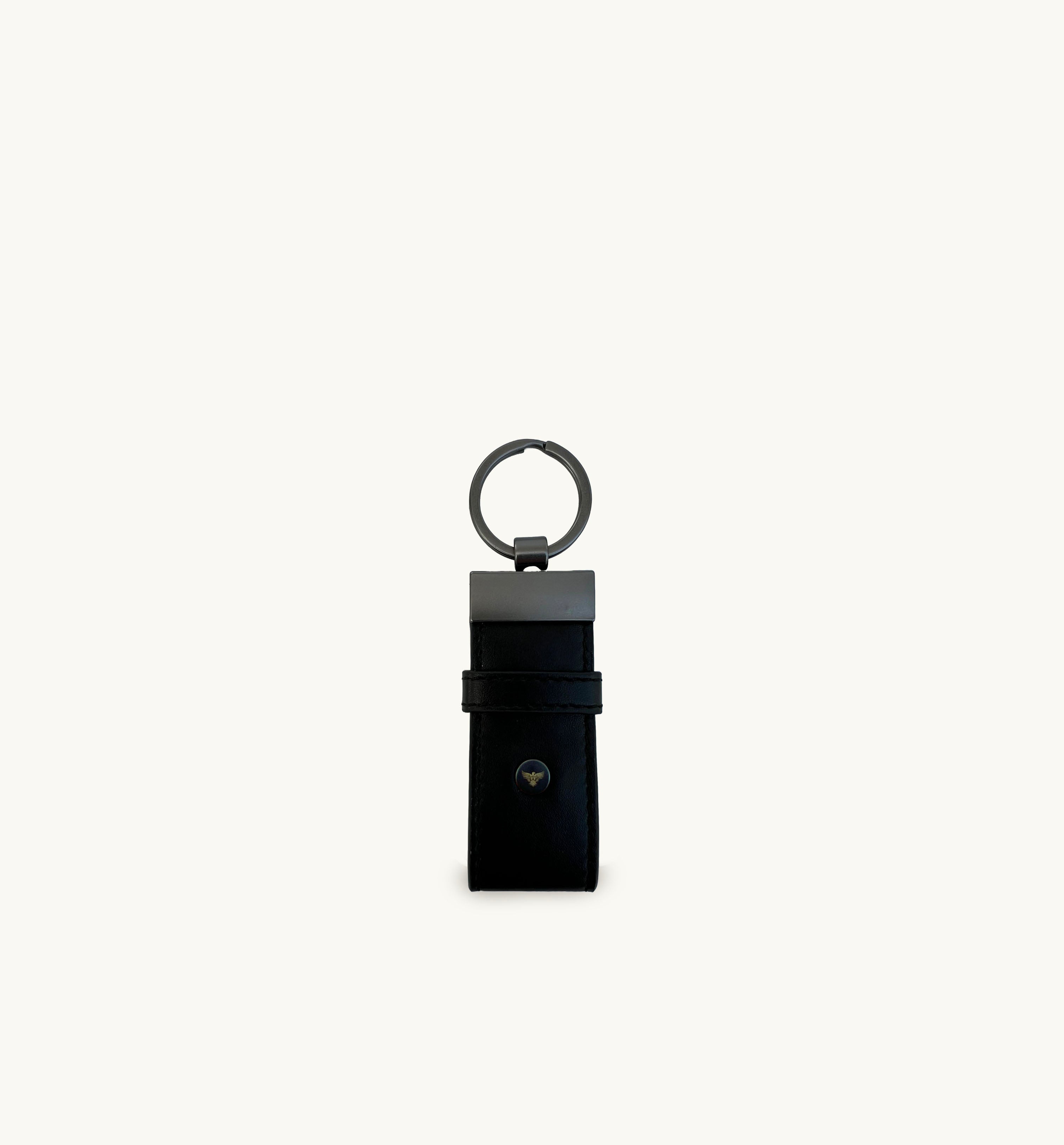 Black Leather Luggage Tag and Loop Keyring Gift Set