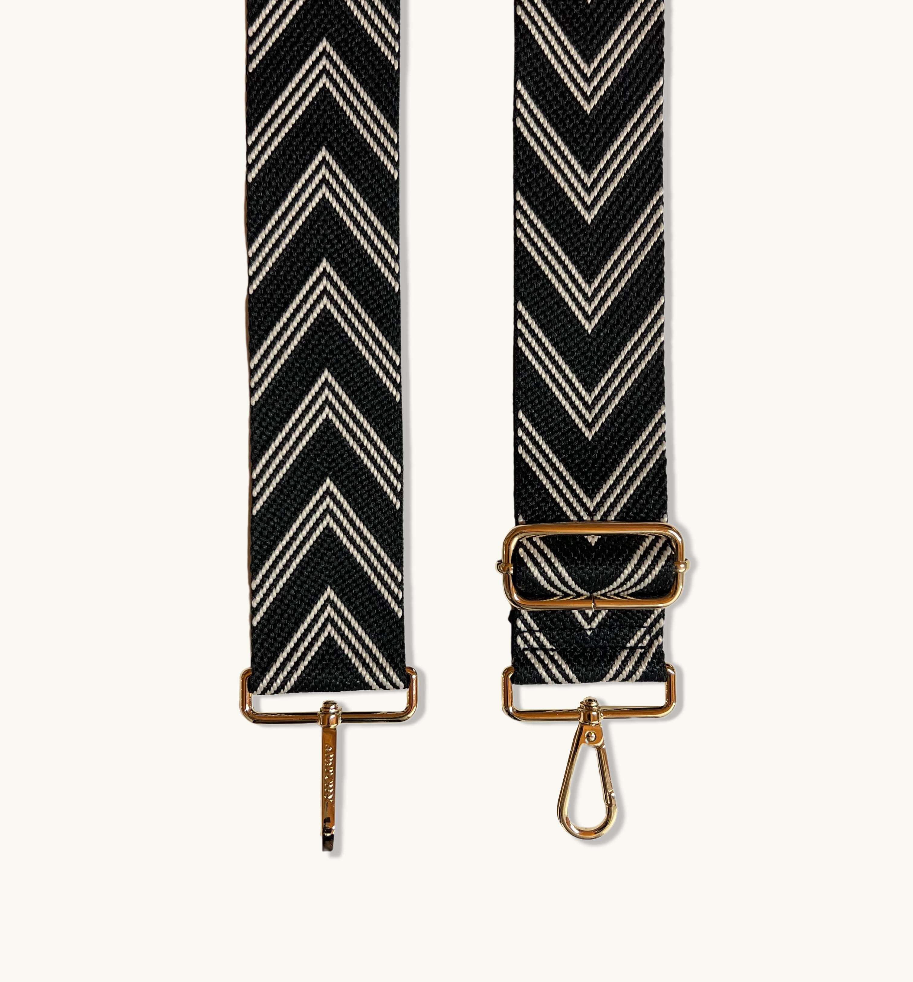 The Tassel Gold Leather Crossbody Bag With Black & Stone Arrow Strap