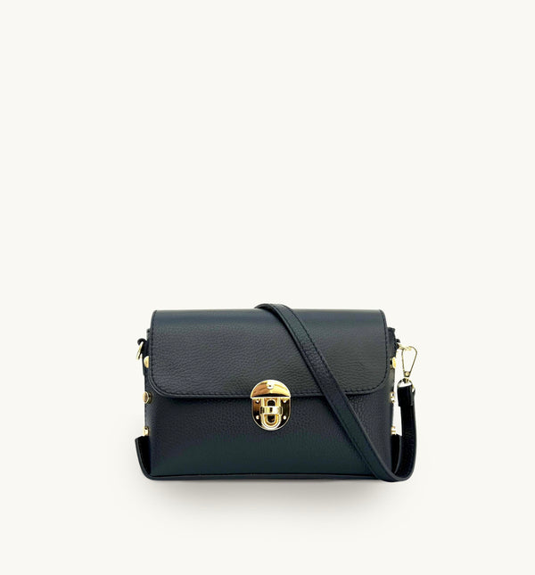 The Bloxsome Black Leather Crossbody Bag With Canvas Strap