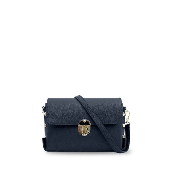 The Bloxsome Navy Leather Crossbody Bag - Apatchy London