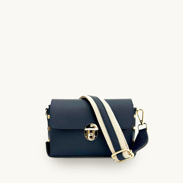 The Bloxsome Black Leather Crossbody Bag & Gold Chain Strap – Apatchy London