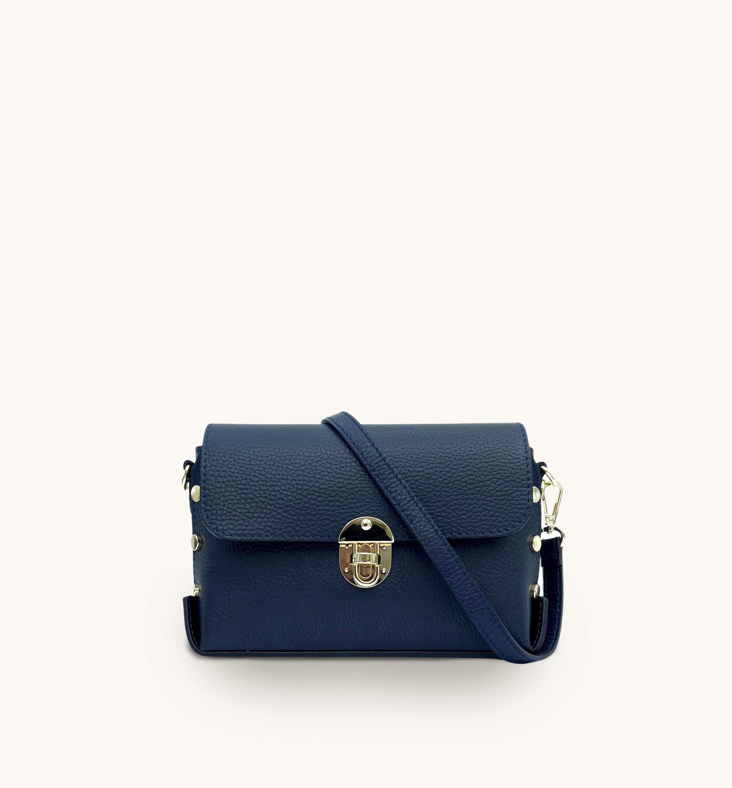 The Bloxsome Navy Leather Crossbody Bag With Canvas Strap