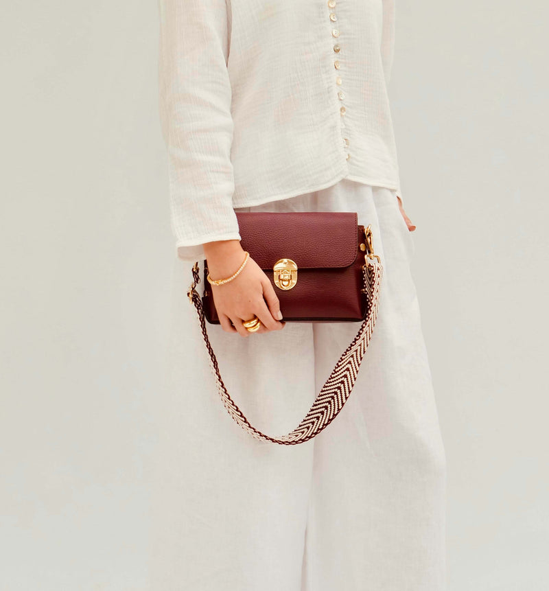 The Bloxsome Plum Leather Crossbody Bag With Plum Chevron Strap