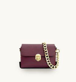 The Bloxsome Plum Leather Crossbody Bag With Gold Chain Strap