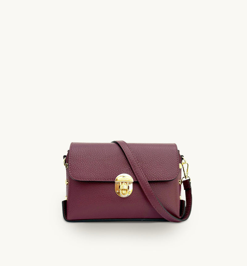 The Bloxsome Plum Leather Crossbody Bag Plum Chevron Apatchy London