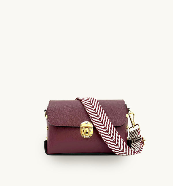 Apatchy The Bloxsome Plum Leather Crossbody Bag with Plum Chevron Strap
