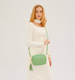 Bottega Green Leather Crossbody Bag With Rainbow Strap
