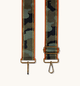 Gold Leather Crossbody Bag With Orange & Gold Stripe Camo Strap
