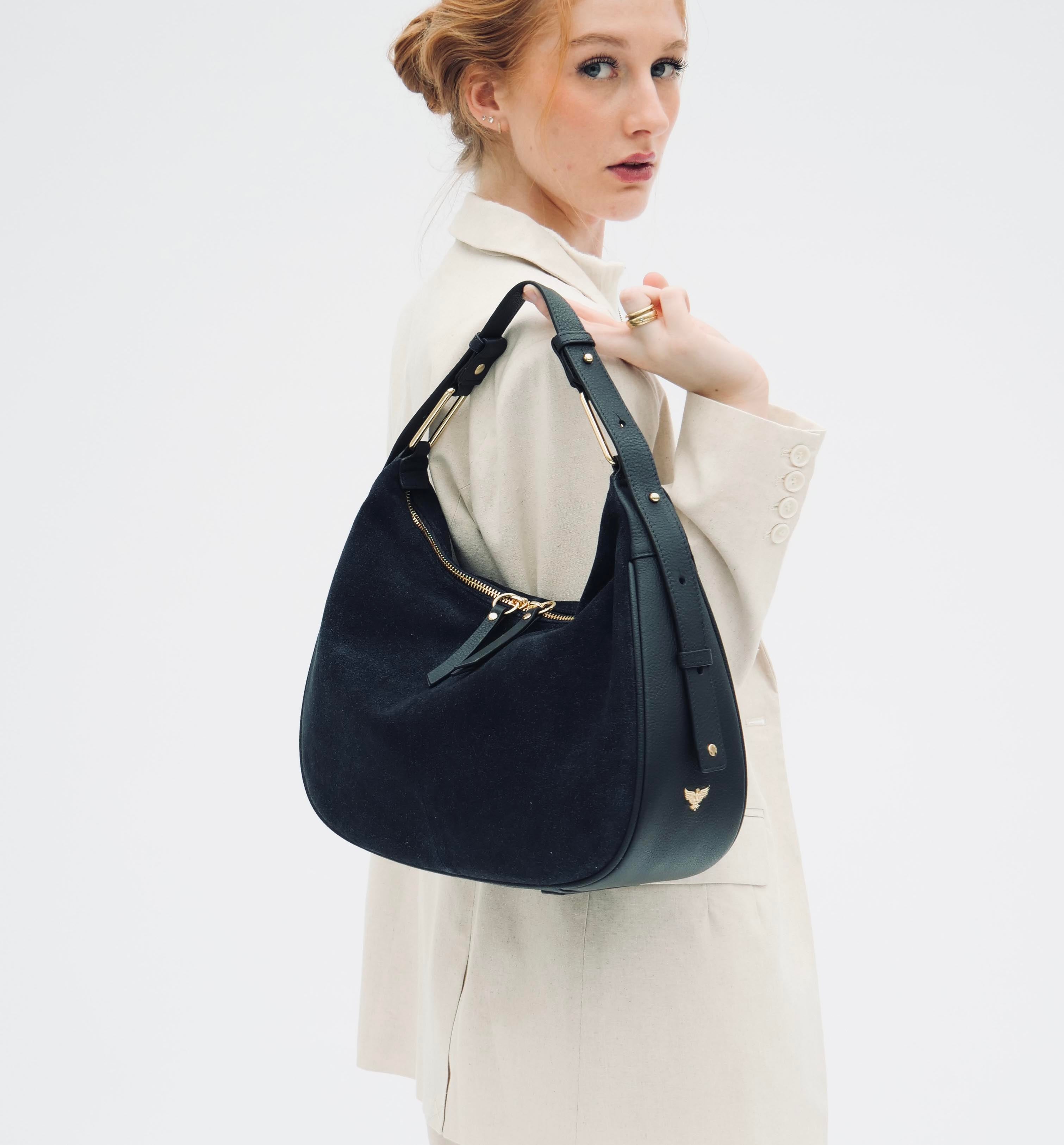 The Charlie Navy Suede Bag