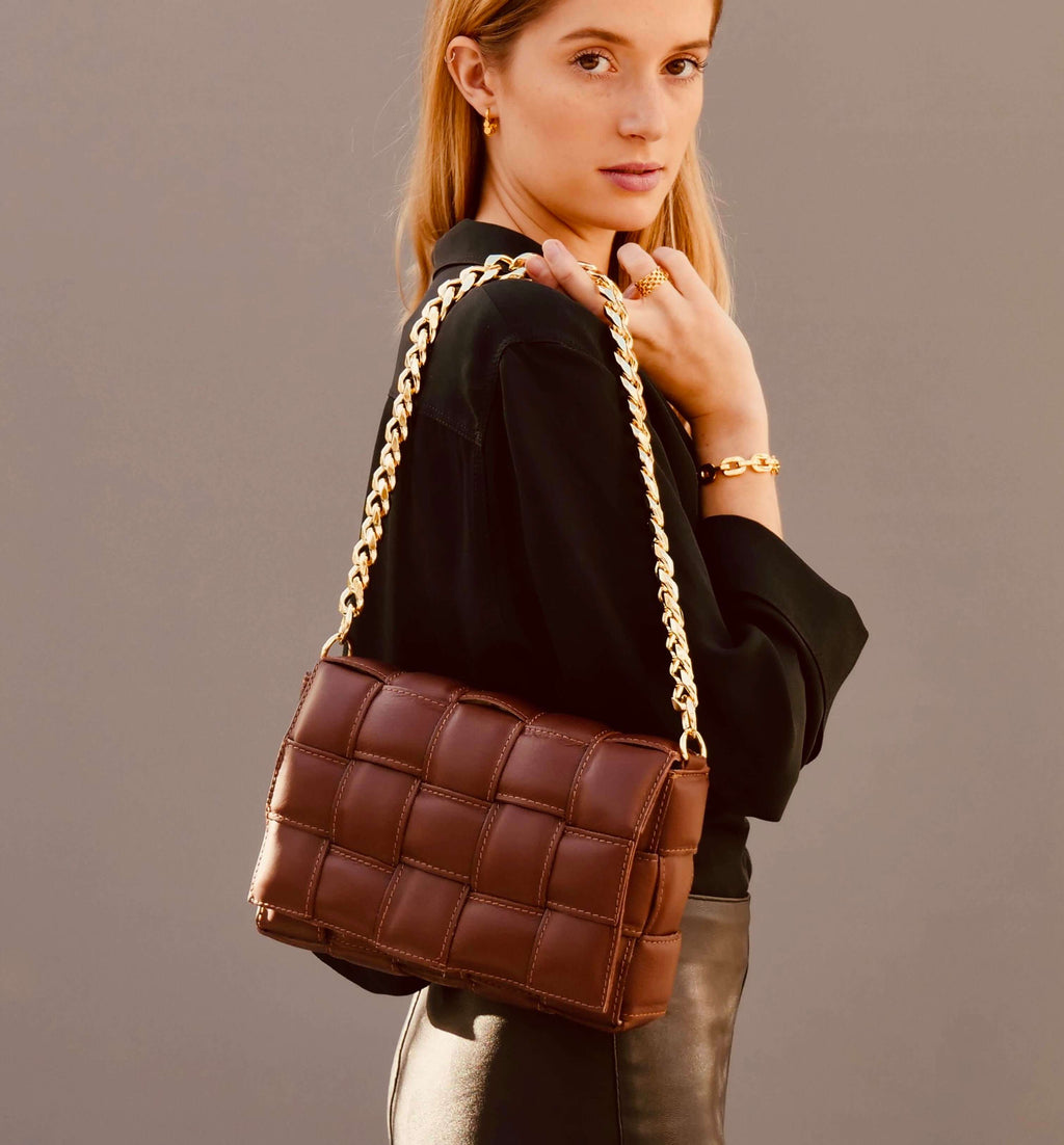 Burgundy Padded Woven Leather Crossbody Bag - Apatchy London
