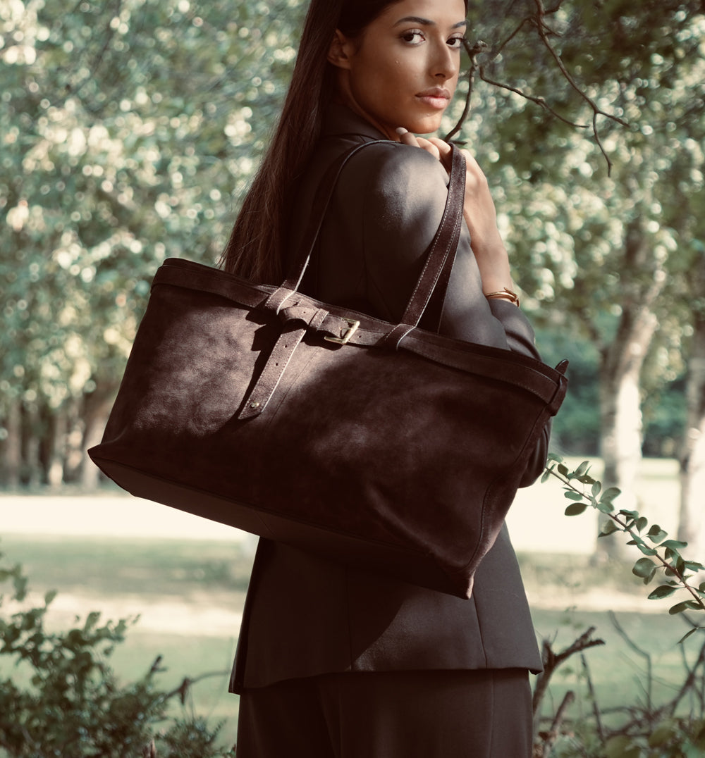 The Esme Chocolate Suede Bag