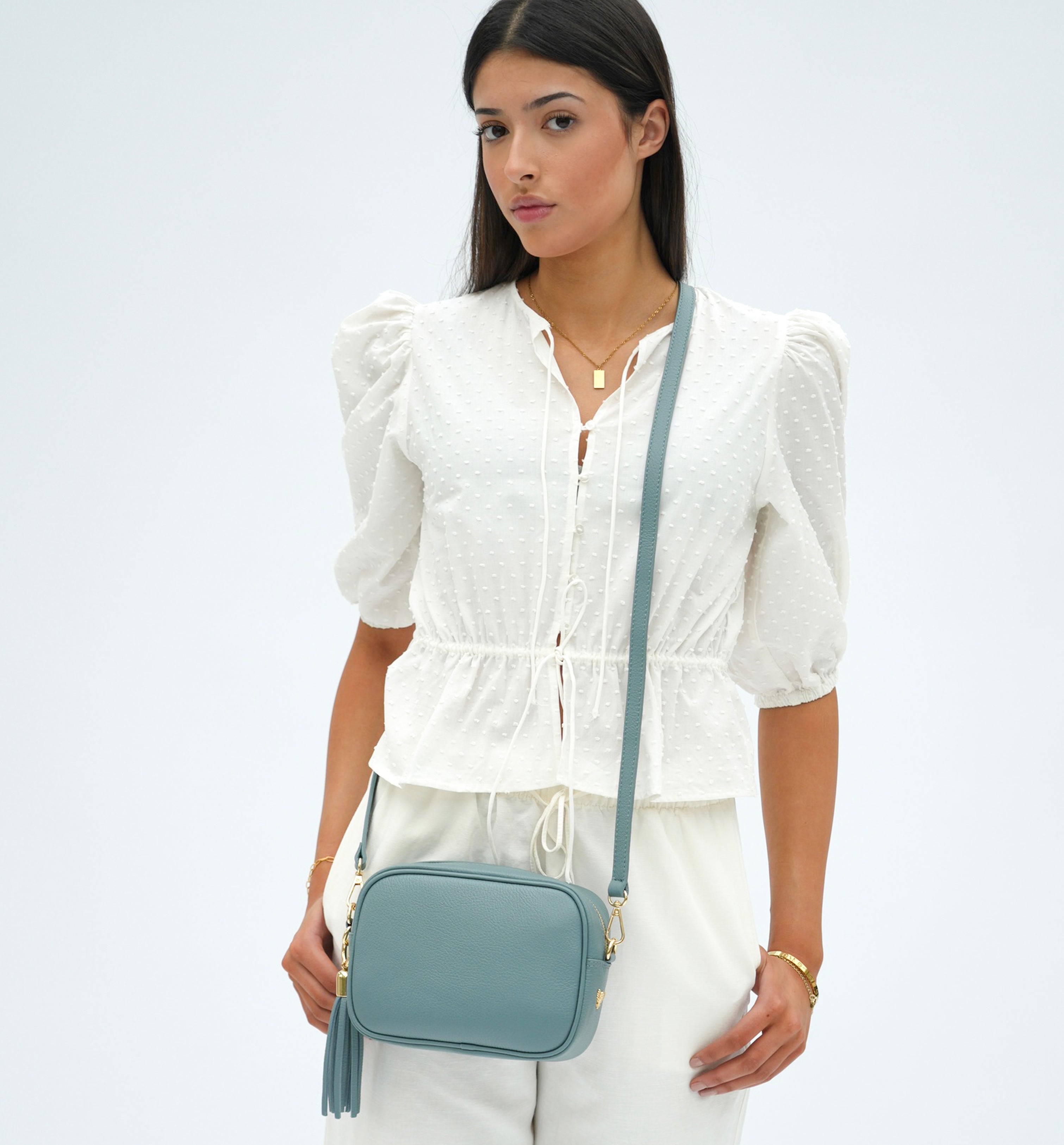 The Tassel Denim Blue Leather Crossbody Bag