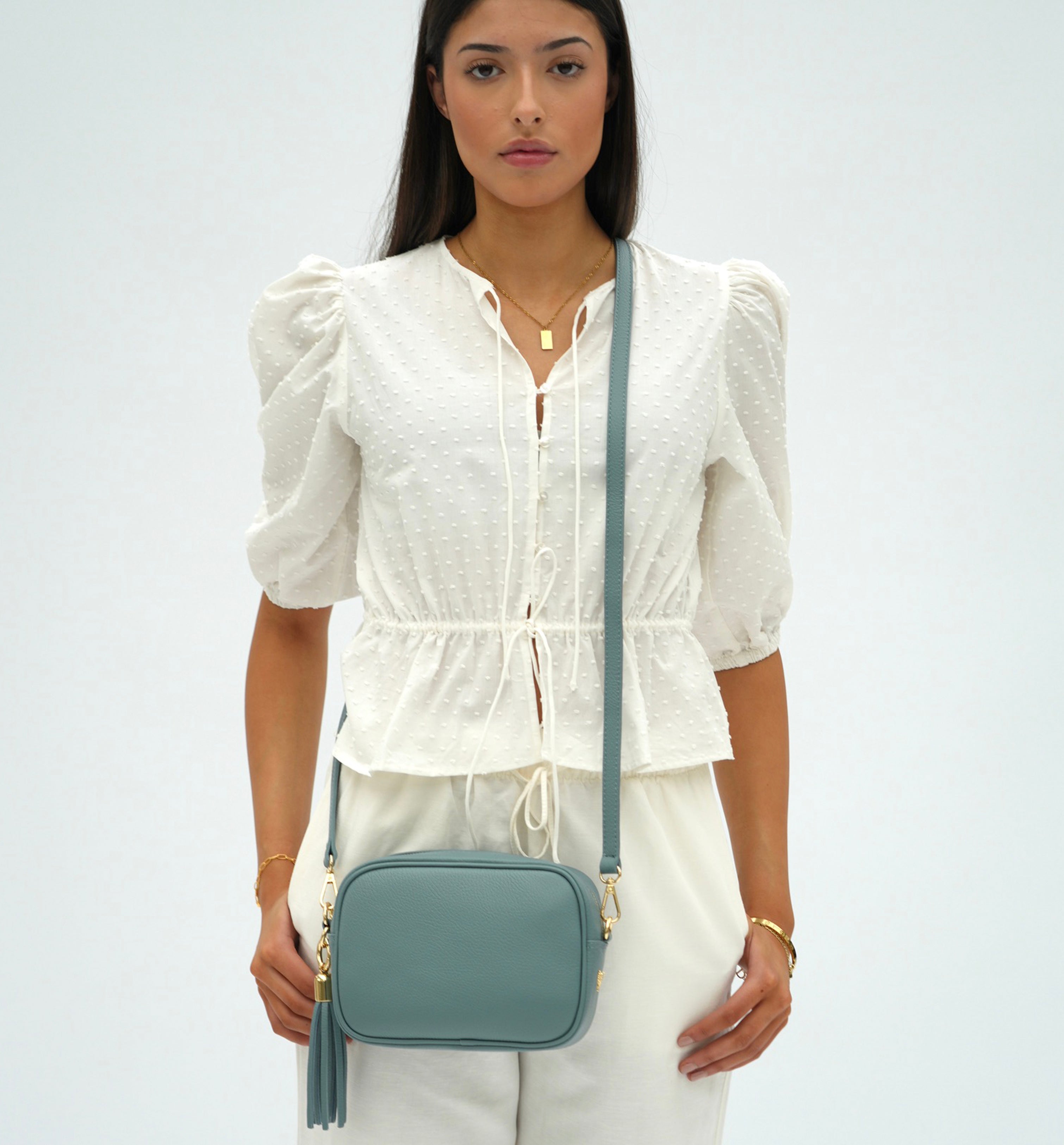 The Tassel Ocean Blue Leather Crossbody Bag